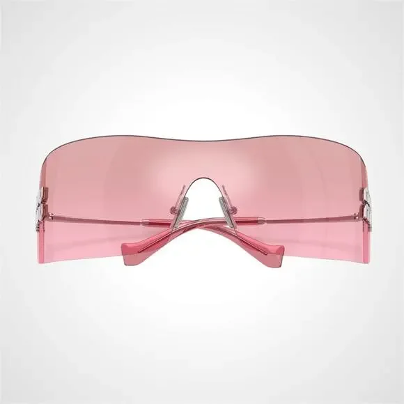 New MIU MIU Sunglasses Aube Silver Pink Mirror Rimless Wrap Authentic Womens - Picture 5 of 6